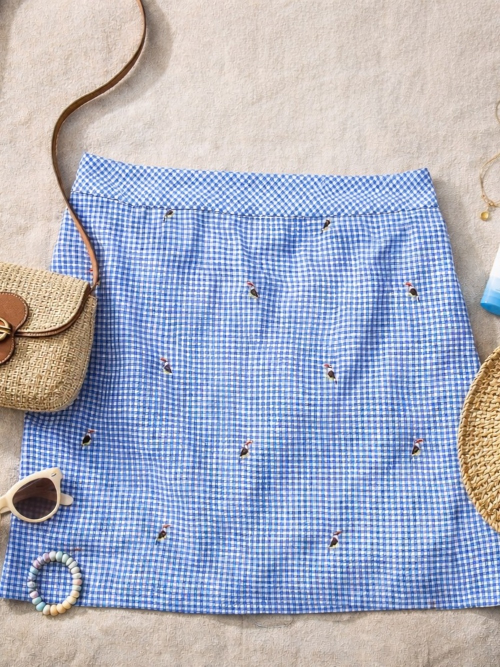Talbots Toucan Embroidered Gingham Mini Skirt – Size 6 – Preppy Coastal